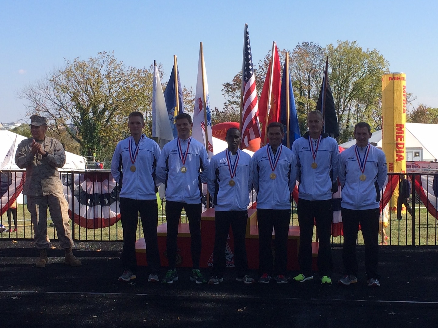 2013 Armed Forces Mens Team Champions:  
1st Place – Army – 24pts – 10:06:34 Team Time
3 - 2LT Jacob Buhler – Oklahoma City, OK - 2:27:08
4 - SPC Japheth Ng’ojoy – Ft. Bliss, TX - 2:27:51
8 - LTC Liam Collins – West Point, NY - 2:35:34
9 - 1LT Bryce Livingston – Ft. Eustis, VA - 2:35:59
19 - CPT Charles Ware – Ft. Bragg, NC - 2:45:53
16 - 1LT Blaine O’Reilly – Ft. Eustis, VA - 2:43:13
