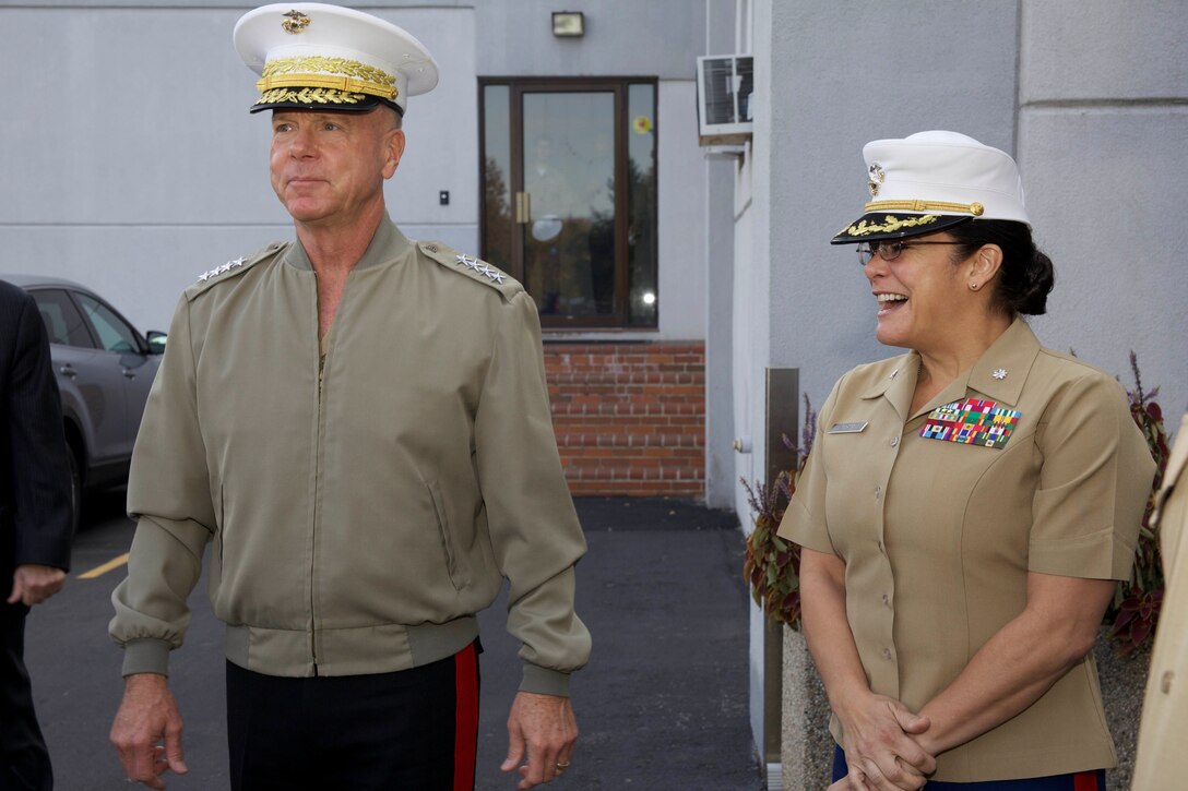 The 35th commandant of the Marine Corps, General James F. Amos, visits the 1st Marine Corps District Headquarters, Marine Corps Recruiting Command, in Garden City, NY, on October 29, 2013. (U.S. Marine Corps photo by Sgt. Mallory S. VanderSchans)(RELEASED)
