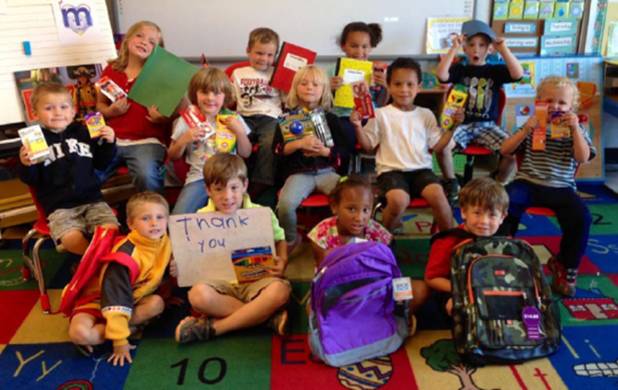 East Lincoln Elementary Kindergarten in Tullahoma receives school supplies from the AEDC/ATA Back Pack and School Supply Drive. (Photo provided)
