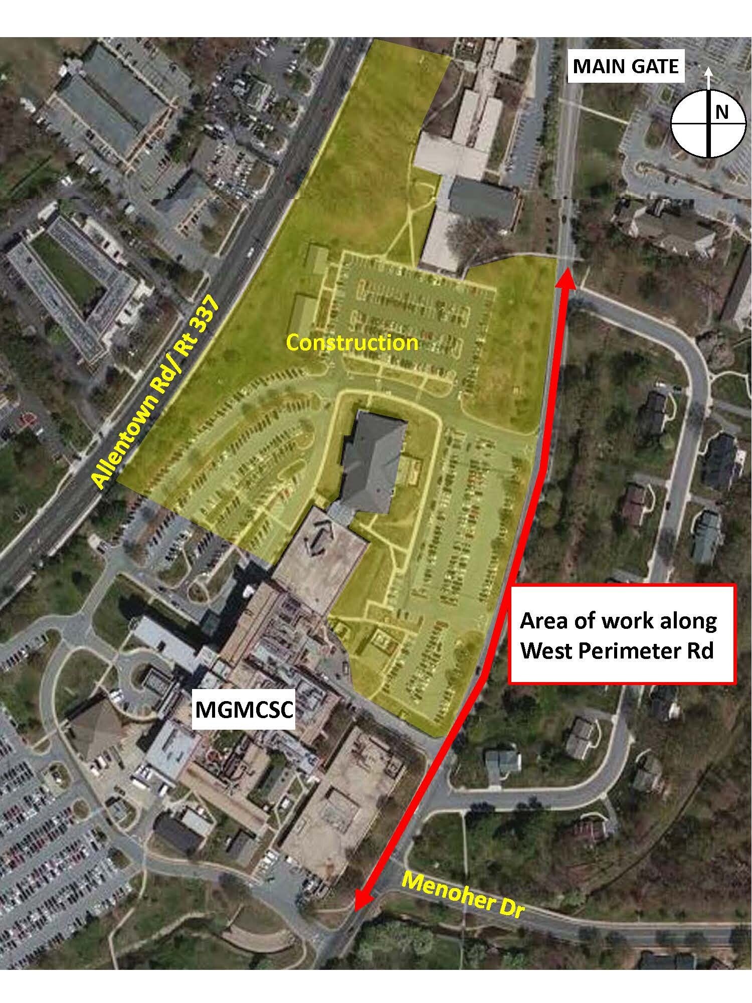 West Perimeter Road on Joint Base Andrews will be limited to one-lane traffic between Menoher Drive and Building 1075 starting Nov. 4, 2013.  MILCON Construction in this area is expected to last three to four weeks, (until Dec. 1, 2013), contingent upon weather. Flagmen will be working in the area and directing traffic. Plan for expected delays. (U.S. Air Force Photo)   
