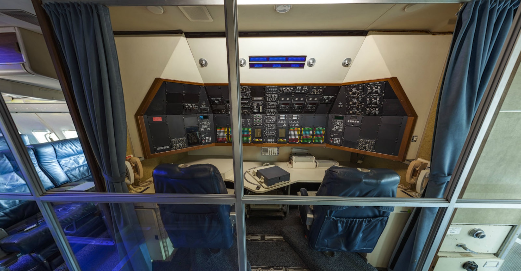 DAYTON, Ohio -- Communications station of Boeing VC-137C SAM 26000 (Air Force One) at the National Museum of the U.S. Air Force. This photo is part of the free ACI Cockpit360º app, which features high-definition panoramic photos of more than 20 cockpits from many well-known aircraft on display at the National Museum of the U.S. Air Force. (Photo courtesy of Lyle Jansma, Aerocapture Images)