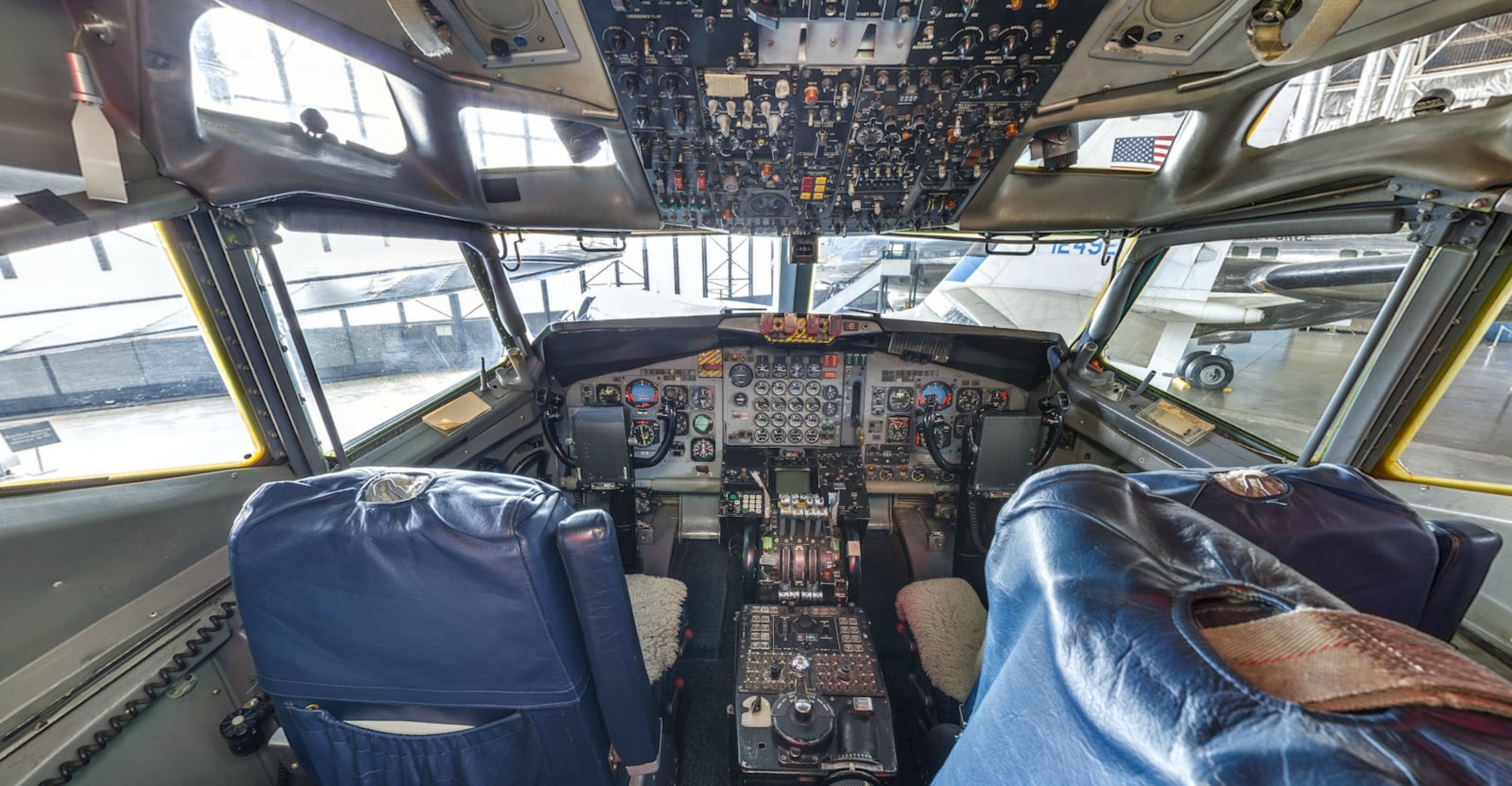 DAYTON, Ohio -- Flight deck view of Boeing VC-137C SAM 26000 (Air Force One) at the National Museum of the U.S. Air Force. This photo is part of the free ACI Cockpit360º app, which features high-definition panoramic photos of more than 20 cockpits from many well-known aircraft on display at the National Museum of the U.S. Air Force. (Photo courtesy of Lyle Jansma, Aerocapture Images)