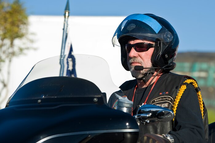 Glen Oelrich, Nation of Patriots flag bearer, prepares to move an American flag to Nellis Air Force Base, Nev., during the Patriot Tour Oct. 26, 2013, in Las Vegas. The American flag is transported to the next location once a day across the country to honor American armed forces. (U.S. Air Force photo by Airman 1st Class Christopher Tam)