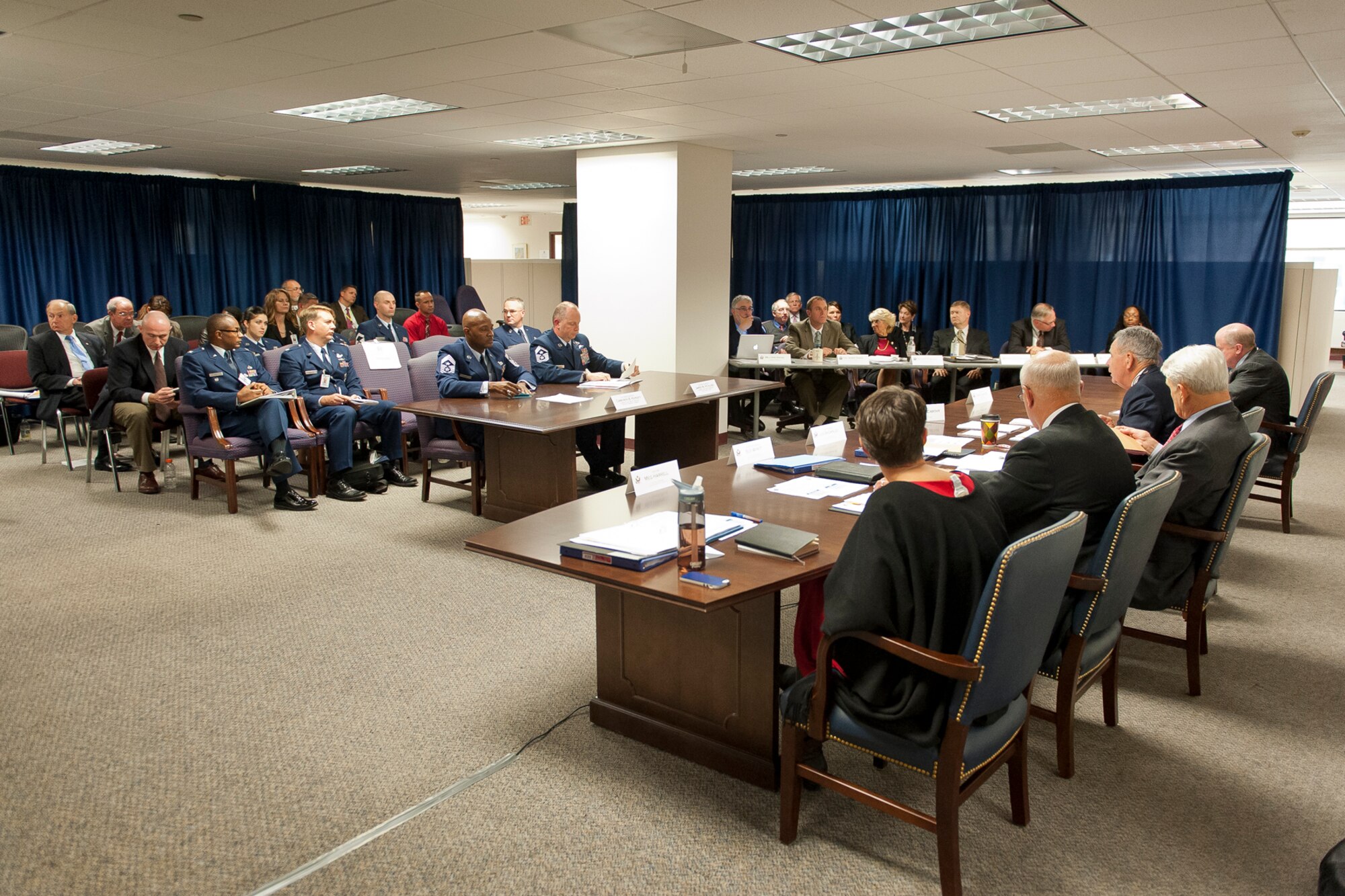 Chief Master Sgt. James W. Hotaling, Command Chief Master Sergeant of the Air National Guard testifies to the National Commission of the Structure of the Air Force on October 25, 2013 in Arlington, VA. The National Commission of the Structure of the Air Force was established by Congress this year to comprehensively study the U.S. Air Force and it three components - active, reserve and Air National Guard - and determine how the Air Force's structure should be modified to best fill current and future mission requirements, including homeland defense, with available resources. (U.S. Air National Guard photo by Master Sgt. Marvin R. Preston/RELEASED)