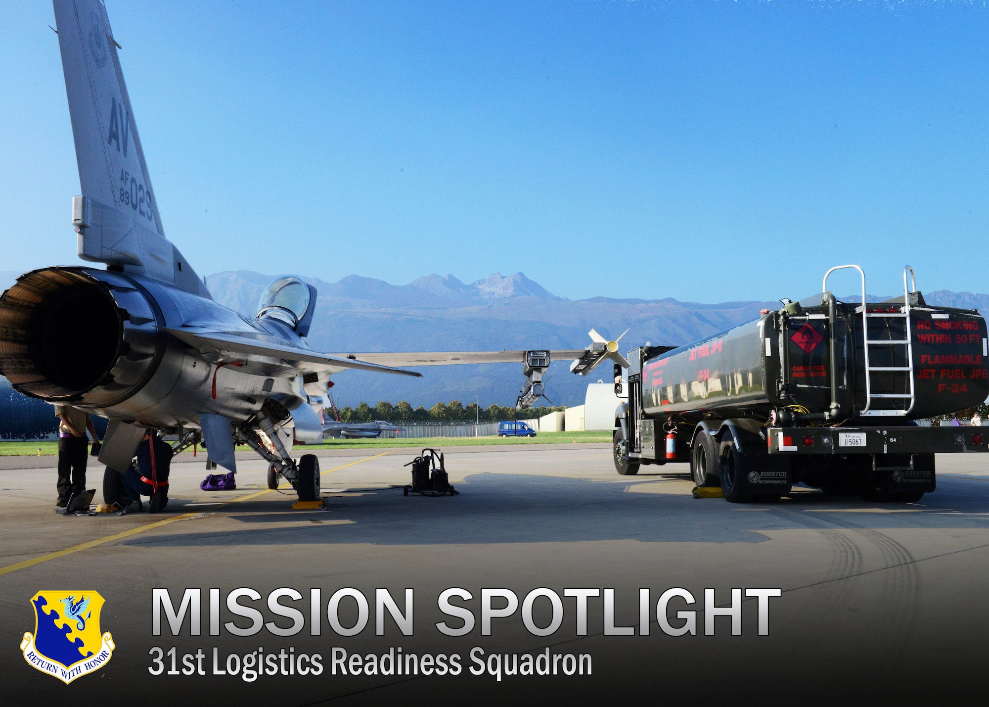 An R-11 refueling truck parks next to an F-16 Fighting Falcon during a hot-pit refueling, Oct. 16, 2013, at Aviano Air Base, Italy. The fuels aspect of petroleum, oils and lubricants flight is broken into three sections: fuels laboratory section, fuels facilities section and fuels distribution section. (U.S. Air Force photo/Airman Ryan Conroy) 