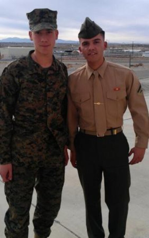 Lance Cpl. Nathaniel J. Hullenbaugh (left) stands alongside his older brother Lance Cpl. George M. Hullenbaugh II. Nathaniel and George are ground electronics maintenance Marines serving as ground radio intermediate repairers.




