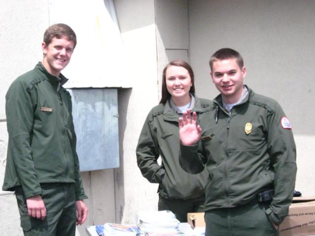 Park Rangers Taylor Johnson, Kassadee Bowman and Andrew Huddleston participate in Safety Day at Idaho Hill in Oldtown, ID in May 2013. 