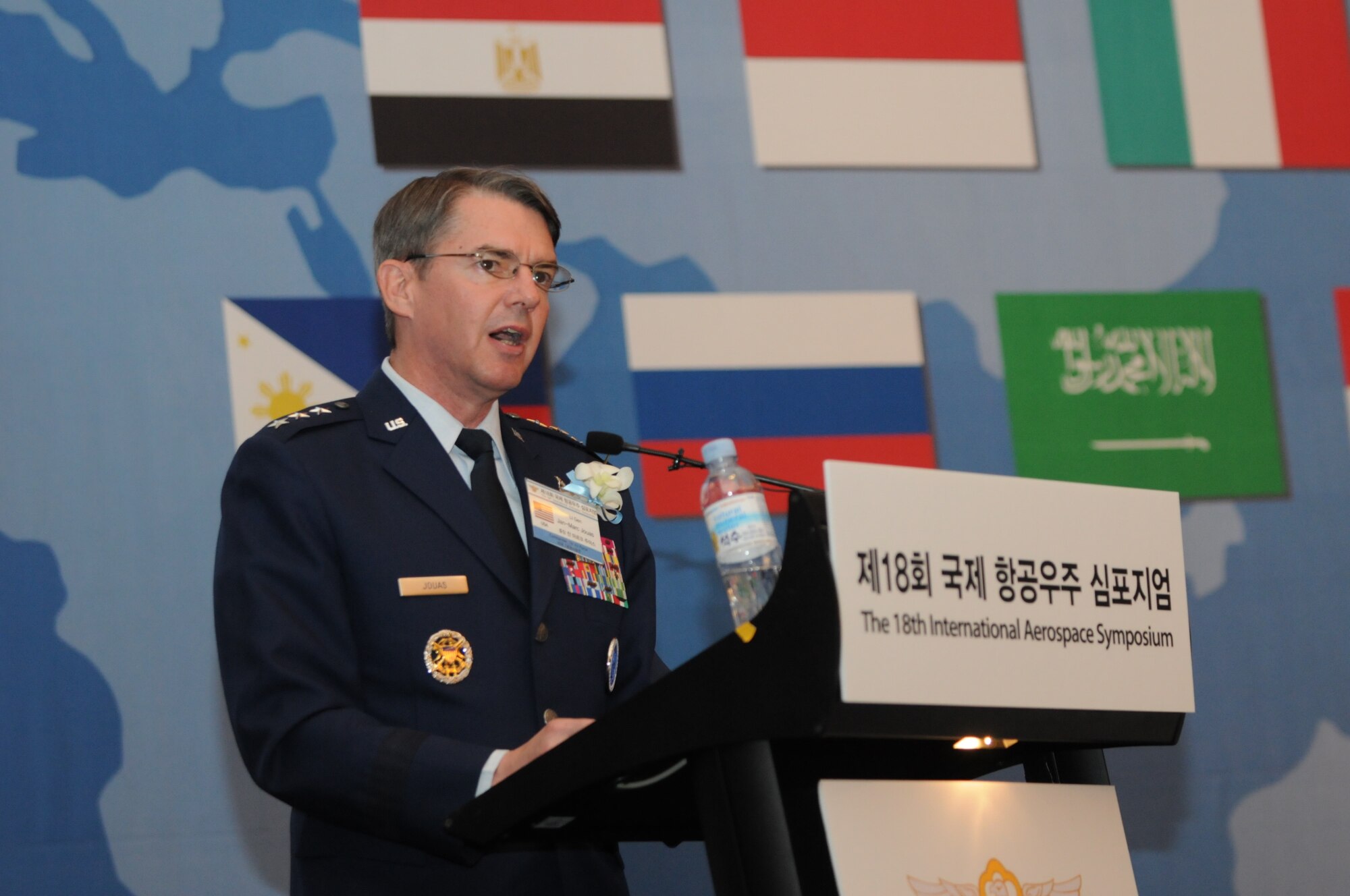 Lt. Gen Jan-Marc Jouas addresses conference attendees Oct 28, 2013, at the
18th International Aerospace Symposium in Seoul, Republic of Korea.
Attendees have the opportunity to dialogue about important international
defense issues during workshops, forums seminars and major addresses by
senior aerospace military and industry leaders.  Jouas is the senior U.S.
Airman in the ROK as well as  the Deputy Commander, United Nations Command
Korea; Deputy Commander, U.S. Forces Korea; Commander, Air Component
Command; and Commander, 7th Air Force, Pacific Air Forces. (Photo provided by ROKAF)
