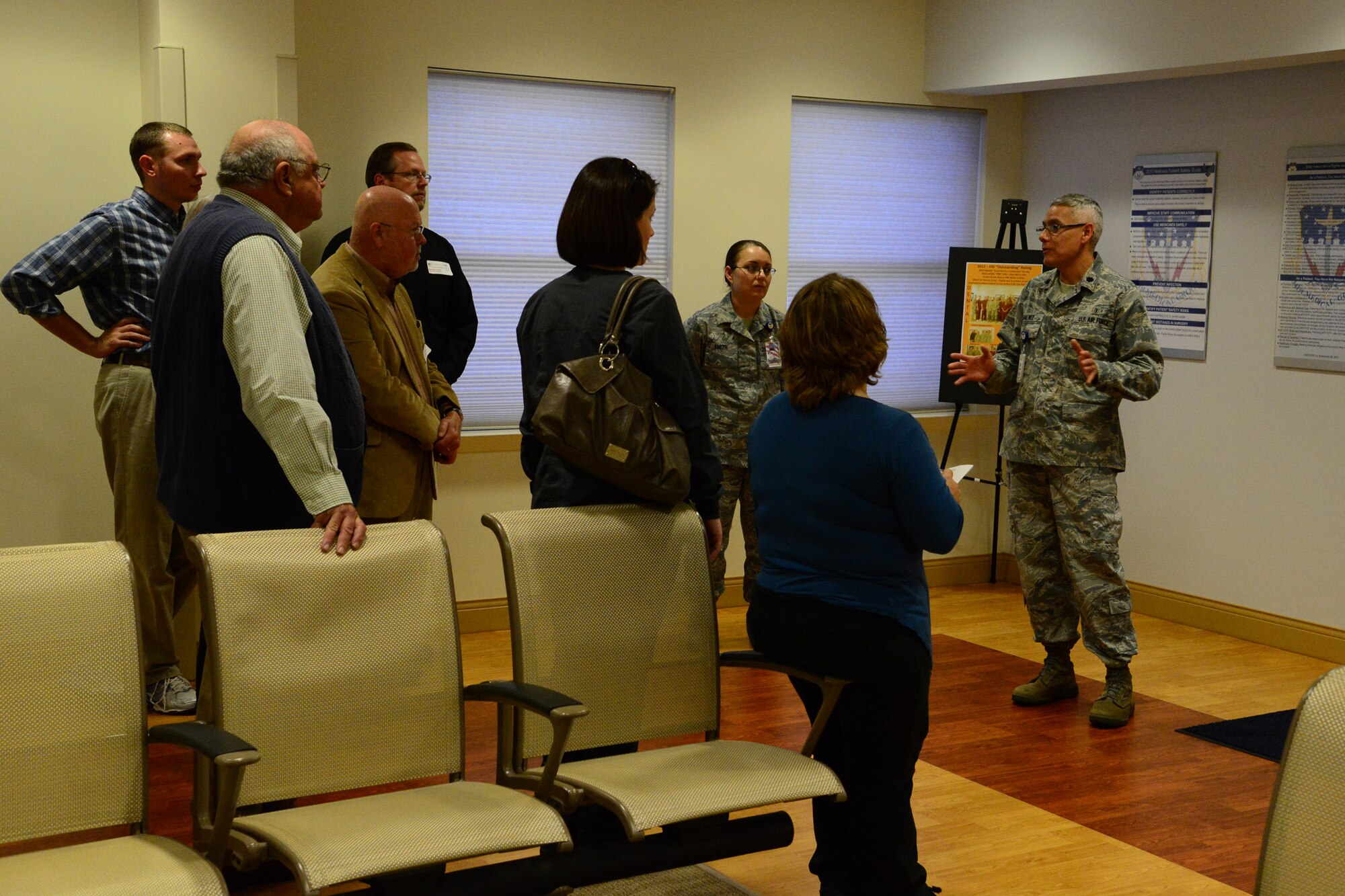Lt. Col. Marco Galvez, 341st Medical Operations Squadron member, shows Great Falls health care professionals Malmstrom’s dental clinic. As part of a tour of Malmstrom’s clinic, participants were shown how the clinic’s 15 sections operate on a day-to-day basis. (U.S. Air Force photo/Airman 1st Class Collin Schmidt) 