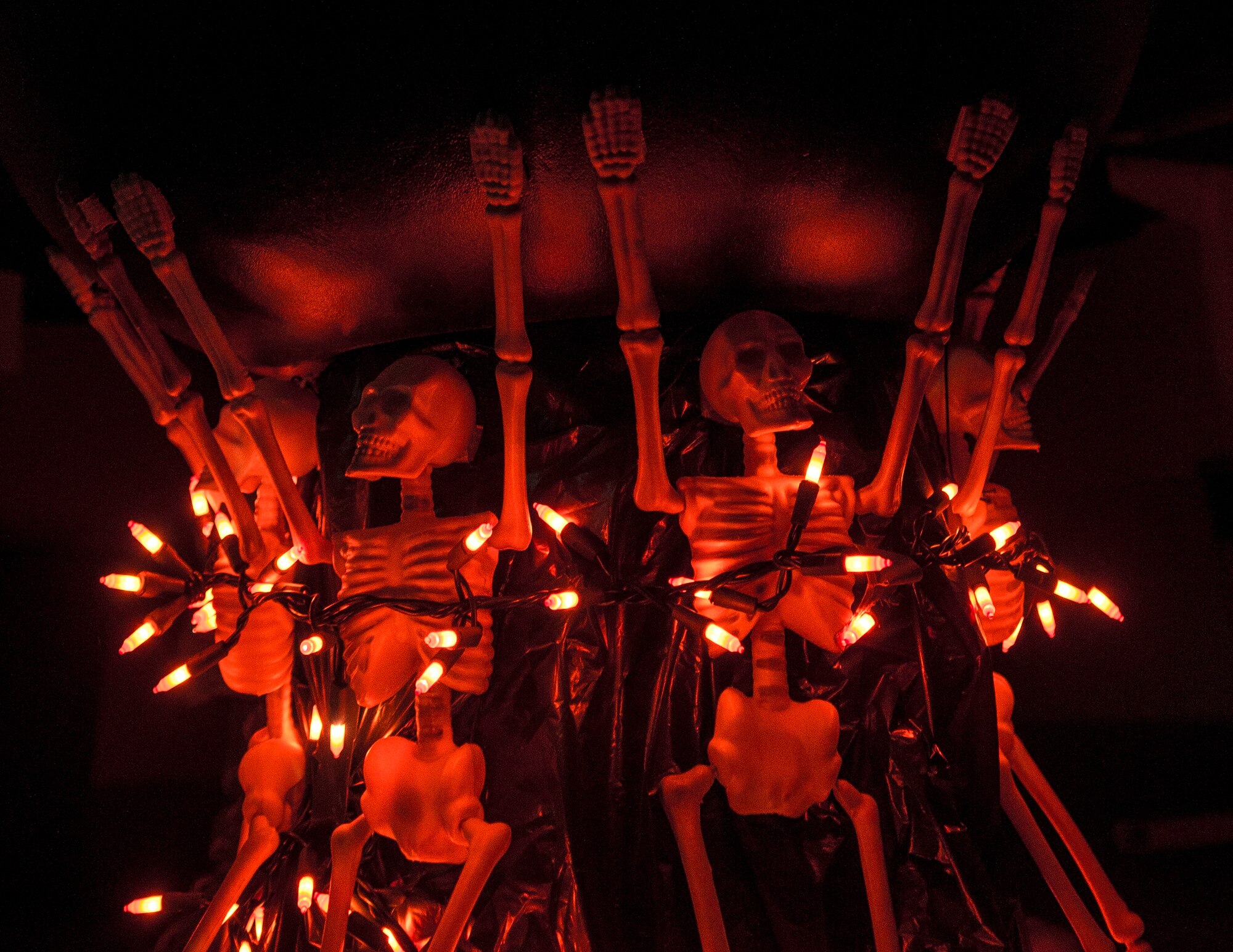 Skeletons line a bubbling cauldron at the 366th Logistics Readiness Squadron quality assurance section, Mountain Home Air Force Base, Idaho, Oct. 31, 2013. The LRS held a Halloween decorating contest between various sections of the squadron, and base children trick-or-treated at LRS prior to the open base trick-or-treat times in base housing. Most of the squadron participated in the contest, which was organized by Staff Sgt. Charis Ford, LRS Power Track NCO-in-charge. (U.S. Air Force photo by Master Sgt. Kevin Wallace/RELEASED)