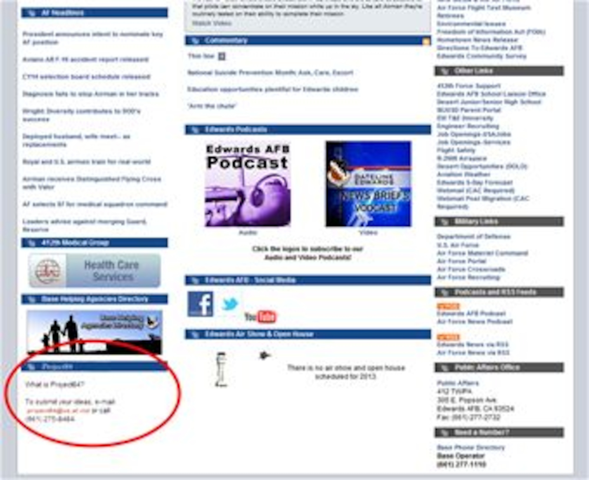 The new Project84 tab will be located on the bottom of the left-hand column on the Edwards home page, www.edwards.af.mil. Project84 is a cost-savings initiative brought forth by Brig. Gen. Michael Brewer, 412th Test Wing commander, which relies on the ideas of the entire Edwards community to provide ways of reducing the installation’s yearly budget. (U.S. Air Force graphic by Jet Fabara)