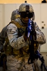 Senior Airman Arthur Moody, 91st Missile Security Forces member leads a four-man fire team during the 91st Security Support Squadron tactical response force tryouts at Minot Air Force Base, N.D., Oct. 29. TRF tryout process can last anywhere from six to eight hours. (U.S. Air Force photo/Senior Airman Brittany Y. Auld)