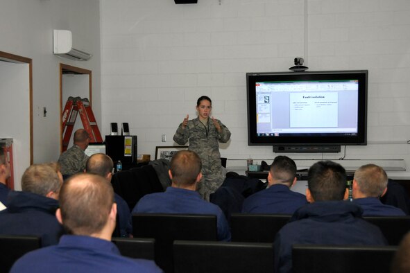 131030-Z-VF226-012 -- Staff Sgt. Nicole Moss, 127th Maintenance Squadron, conducts a class on aircraft cockpit pressurization systems for maintenance technicians from Coast Guard Air Station Detroit at Selfridge Air National Guard Base, Mich., Oct. 30, 2013. The 127th MXS maintains A-10 Thunderbolt II attack fighters and Air Station Detroit operates MH-65 Dolphin rescue helicopters at Selfridge. The Coast Guard personnel at Air Station Detroit do not normally have the opportunity to work on pressurization systems and contacted the 127th MXS for the joint training. (Air National Guard photo by Brittani Baisden / Released)