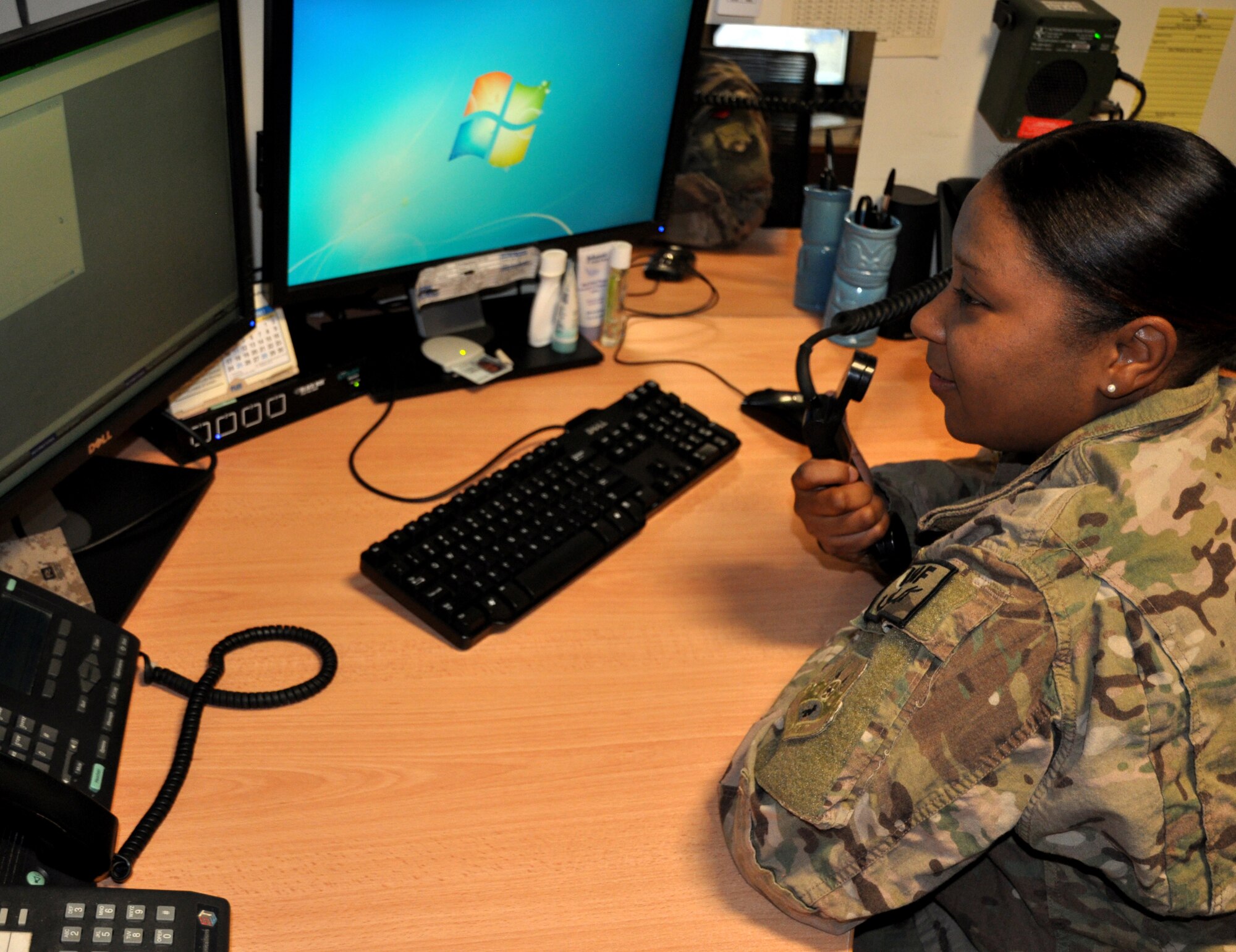 Tech. Sgt. Chandra Bell, 451st Air Expeditionary Wing Command Post controller, is deployed to Kandahar Airfield, Afghanistan, from Langley Air Force Base, Va. (U.S. Air Force photo by Capt. Jason Smith)