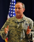 Air Force Chief of Staff Gen. Mark A. Welsh III addresses Airmen during an all-call at Misawa Air Base, Japan recently. The general plans to visit Hanscom Air Force Base Nov. 7 and 8. The visit will kick off with an all-call in the Aero Club Hangar at 2:15 p.m. Nov. 7. Welsh will also receive mission overview briefings and review program displays and demonstrations, participate in a community social and meet with high-level government officials during his visit.  (U.S. Air Force photo/Staff Sgt. Nathan Lipscomb)