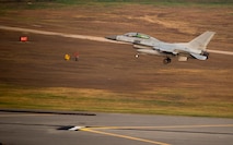 A Republic of Korea F-16 Fighting Falcon lands after a sortie during Max Thunder at Kunsan Air Base, Republic of Korea, Oct. 29, 2013. This is the 11th Max Thunder exercise, which fosters bilateral aerial training between the Korea Air Power Team to include the U.S. Air Force, Marine Corps and the Republic of Korea air force. (U.S. Air Force photo by Senior Airman Armando A. Schwier-Morales)