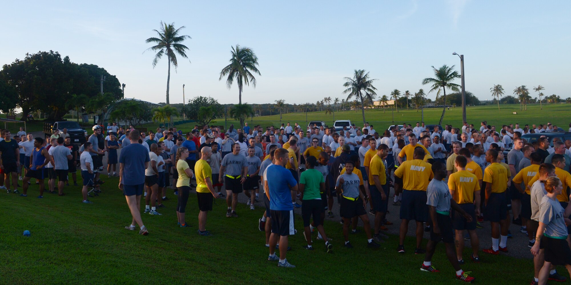 Halloween Hustle 5K Fun Run and Walk participants wait for the race to begin Oct. 30, 2013, on Andersen Air Force Base, Guam. Approximately 350 people endured the Halloween Hustle as part of the monthly 5K event conducted by Coral Reef Fitness Center Airmen. (U.S. Air Force Photo by Airman 1st Class Emily A. Bradley/Released)
