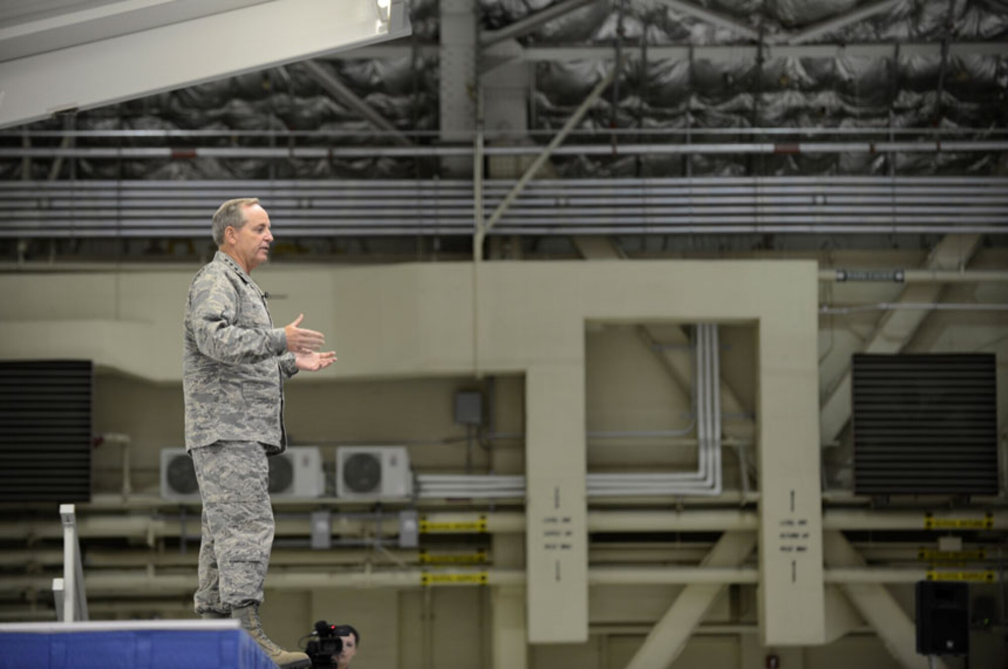 Air Force Chief of Staff, Gen. Mark A. Welsh III speaks about the importance of every Airman during an Airman's call Aug. 29, 2013, at Joint Base Elmendorf-Richardson. (U.S. Air Force photo/Airman First Class Omari Bernard) 