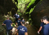 Poolees from RSS Terre Haute hike through Turkey Run State Park, Bloomingdale, Ind., for their monthly pool fucnction on August 15.