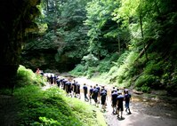 Marines and poolees from RSS Terre hike through Turkey Run State Park, Bloomingdale, Ind., for their monthly pool fucnction on August 15.