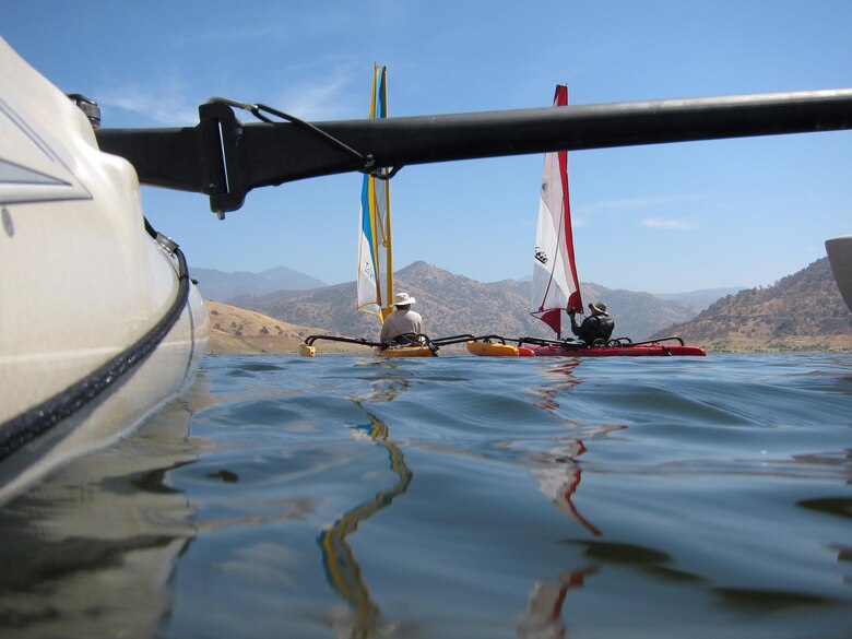 A water-level view of beautiful Lake Kaweah, Calif., sailing with members of the Sierra Sailing Club.