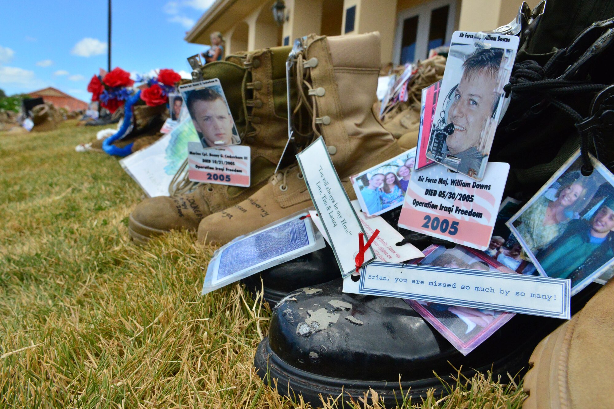 Volunteers donated and tagged more than 4,000 boots recently as part of the Fisher House Hero and Remembrance Run, slated for Sept. 7. The event, scheduled to be held on Ford Island, drew more than 5,000 attendees last year to remember the more than 6,700 service members who made the ultimate sacrifice during Operations Enduring Freedom, Iraqi Freedom and New Dawn. More than 2,500 boots are still needed for the event. For more information about Fisher House or the run, contact Theresa Johnson at (808) 433-1291. (U.S. Air Force photo by Senior Airman Christopher Stoltz)