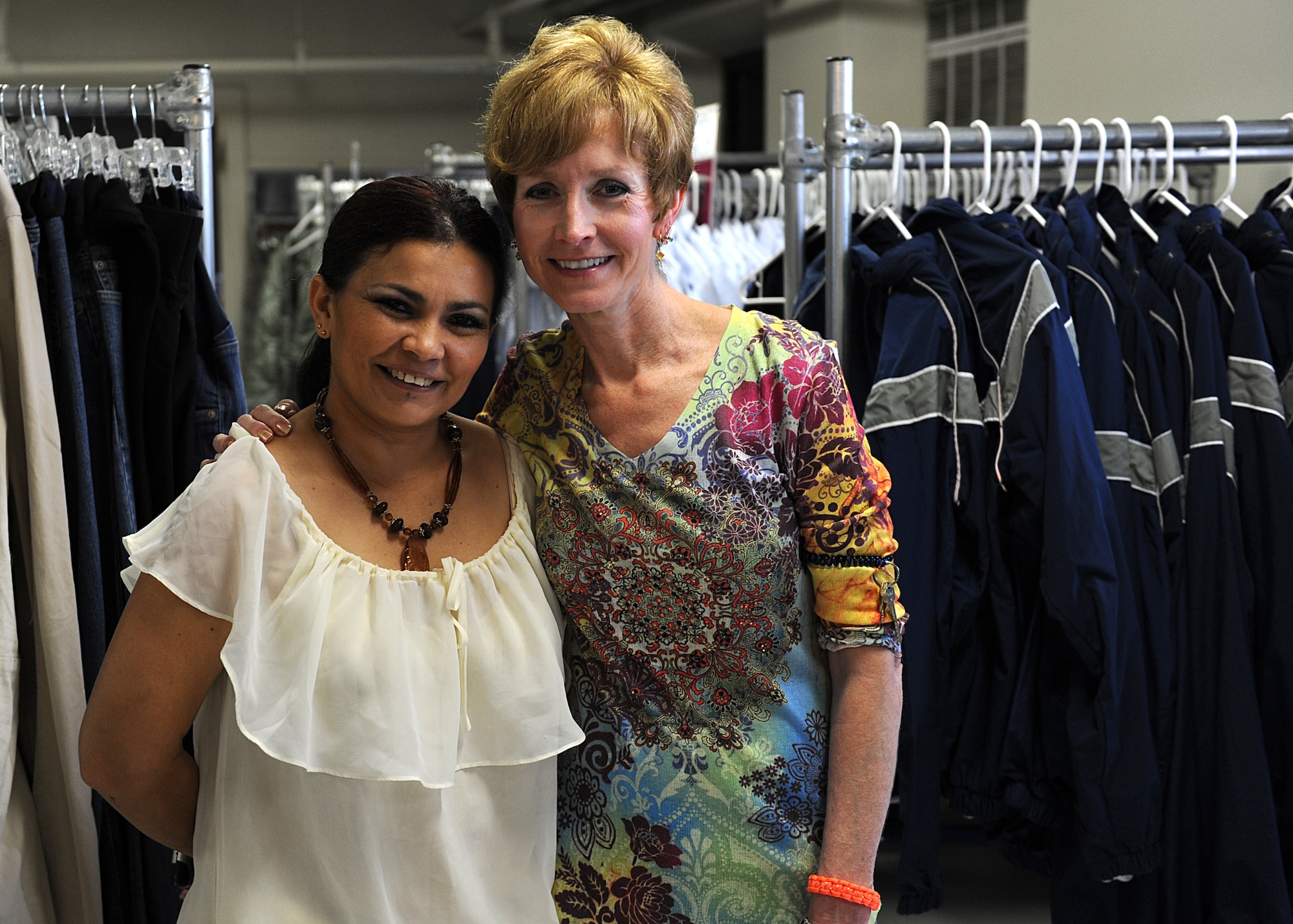 Yamika Kimbrell and Sara Andreano, Airman’s Attic co-managers, have volunteered for a combined 17 years at the Airman’s Attic at Langley Air Force Base, Va. By helping run the Airman’s Attic, they provide high-quality service to Airman and their families across Langley. (U.S. Air Force photo by Senior Airman Brittany Paerschke-O’Brien/Released)