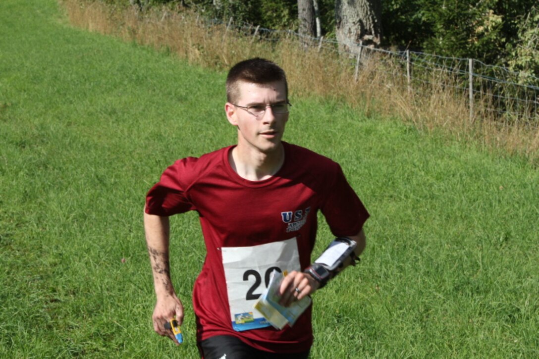 1LT Kevin Culberg (Army)during the middle distance course at the 2013 CISM World Orienteering Military Championship hosted by the Swedish Armed Forces in Eksjo, Sweden from 26 August to 1 September.