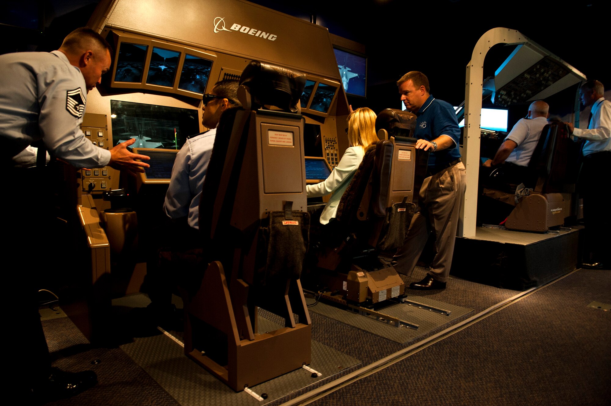 Airmen and civilians got to test out the Air Force's newest refueling tanker, the KC-46, outside the Pentagon during a visit from Boeing's simulator team Sept. 4, 2013. Visitors had the opportunity to fly the simulator and operate the refueling boom. 