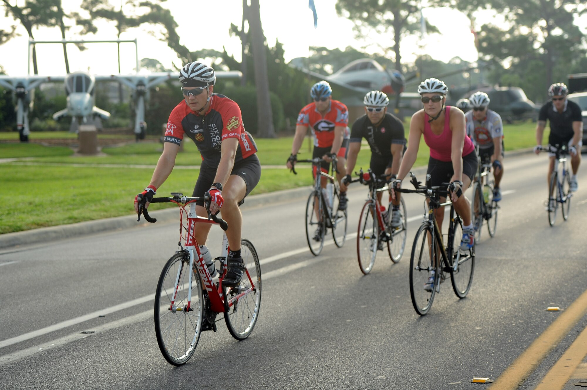 Team One Voice bikers begin the 7th Annual Honor Ride for Master Sgt. Joseph Deslauriers, explosive ordnance disposal with 1st Special Operations Civil Engineer Squadron, at Hurlburt Field, Fla., Sept. 4, 2013. The ride began at Hurlburt Field and will end in Duluth, Ga. (U.S. Air force photo/Eboni Reams)