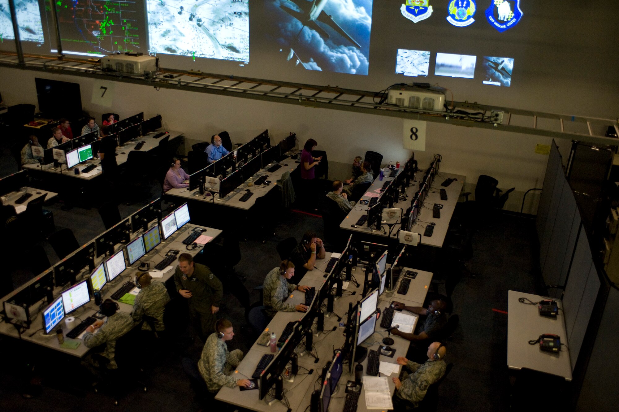 Military members and civilians from the 505th Test Squadron participate in a continuation training exercise to provide currency training and to certify new instructors Aug. 28, 2013, at Nellis Air Force Base, Nev. The squadron is focused on providing advanced air operations center training, AOC testing, and tactics development at the operational level of war. (U.S. Air Force photo by Airman 1st Class Christopher Tam)