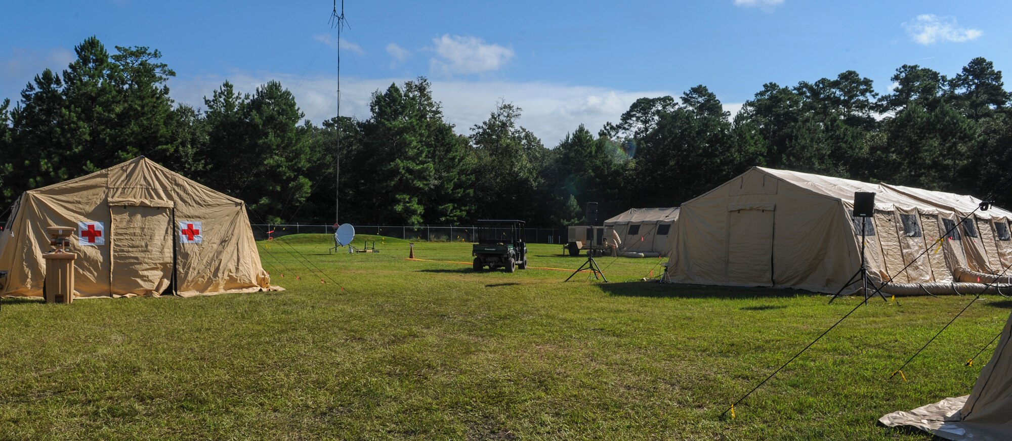 The 820th Base Defense Group set up tents during the Safe Guardian exercise at Moody Air Force Base, Ga., Aug.  27, 2013. Setting up the tents simulates what it would be like during deployment. (U.S. Air Force photo by Airman Alexis Grotz/Released)