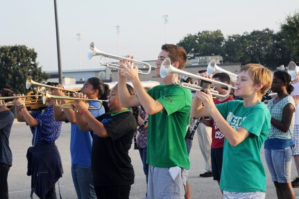 Members of the Ro-Hawks Marching Band trumpet section rehearse Aug. 28 at
Randolph High School.  (U.S. Air Force photo by Melissa Peterson/released)
