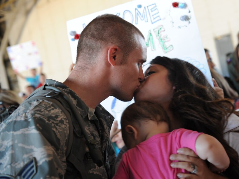 Airmen from the 23rd Bomb Squadron, 5th Maintenance Group and other units throughout Minot Air Force Base returned home, Sept. 1, from a deployment to Andersen AFB, Guam.  Their five-month deployment to Andersen AFB was in direct support of U.S. Pacific Command’s Continuous Bomber Presence designed to enhance security in the Asia-Pacific region by providing prudent deterrent capability. (U.S. Air Force photo Airman 1st Class Apryl Hall)