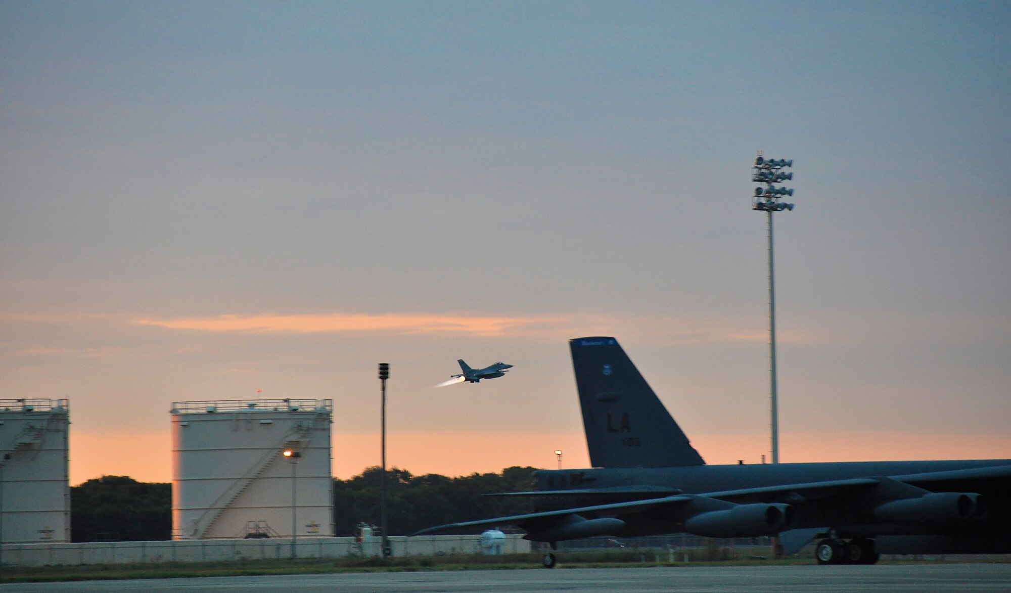 A pilot from Homestead ARB fly's early in the morning from Braksdale AFB in support of Operation Green Flag, Aug. 26. (U.S. Air Force photo/ Tech. Sgt. Lou Burton)