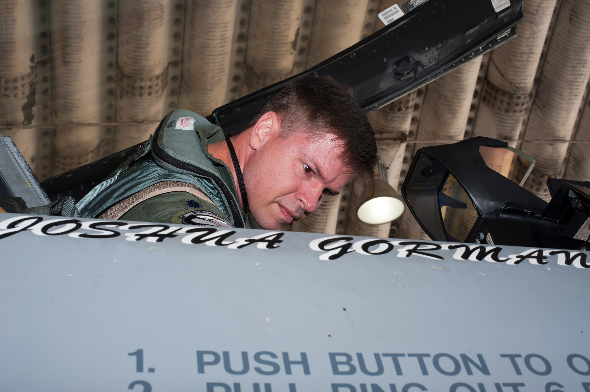 KUNSAN AIR BASE, Republic of Korea -- Lt. Col. Steve Tittel, 8th Operations Group deputy commander, inspects an F-16 Fighting Falcon before flying Aug. 14, 2013. Tittel and base leadership participated in a friendship flight to develop skills and camaraderie. (U.S. Air Force photo by Senior Airman Armando A. Schwier-Morales/ Released)