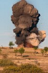 A pile of French munitions blows smoke, dirt and rock high above the treetops at one of the ranges on Camp Bondsteel, Oct. 10.