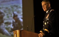 Gen. David. M. Rodriguez, commander of U.S. Forces Command, speaks about striking a balance between Guard, Reserve and active-component training and readiness as he addresses a breakfast at the Association of the U.S. Army Annual Meeting and Exposition, Oct. 22, 2012, in Washington, D.C.