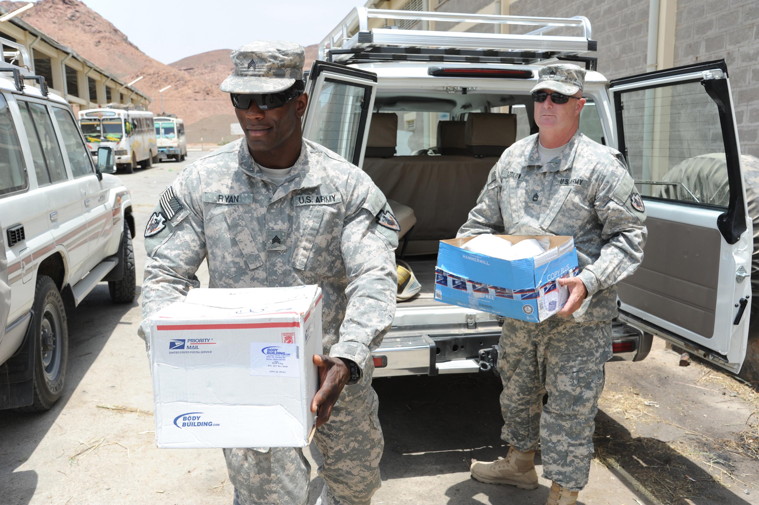 Ethiopia Texas Army National Guard Soldiers deliver care packages to