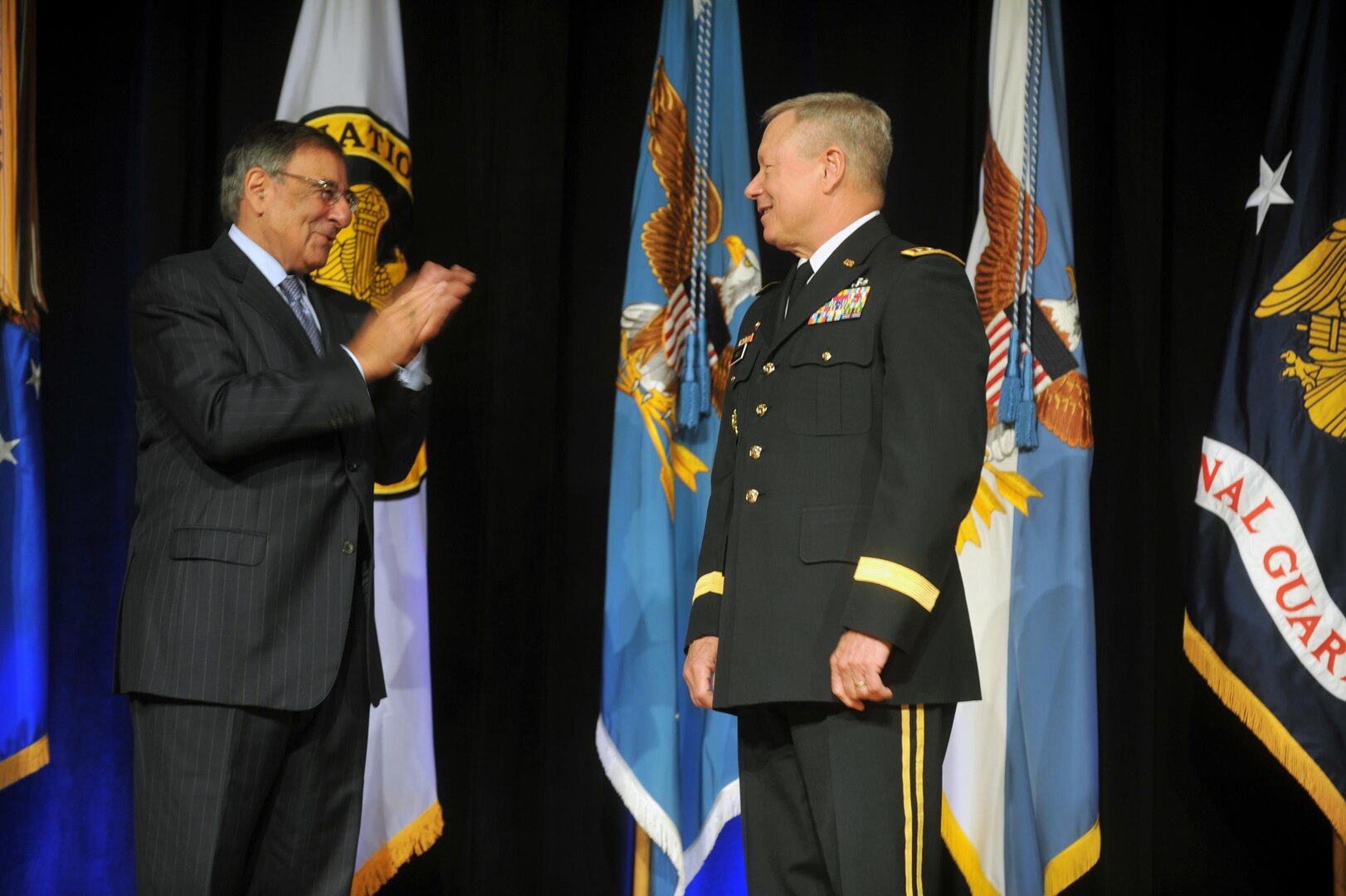 Promotion of Army Lt. Gen. Frank Grass to General and change of responsibility ceremony swearing in Gen. Grass as the 27th Chief of the National Guard Bureau in the Pentagon Auditorium on Sept. 7, 2012.