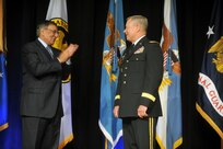Promotion of Army Lt. Gen. Frank Grass to General and change of responsibility ceremony swearing in Gen. Grass as the 27th Chief of the National Guard Bureau in the Pentagon Auditorium on Sept. 7, 2012.
