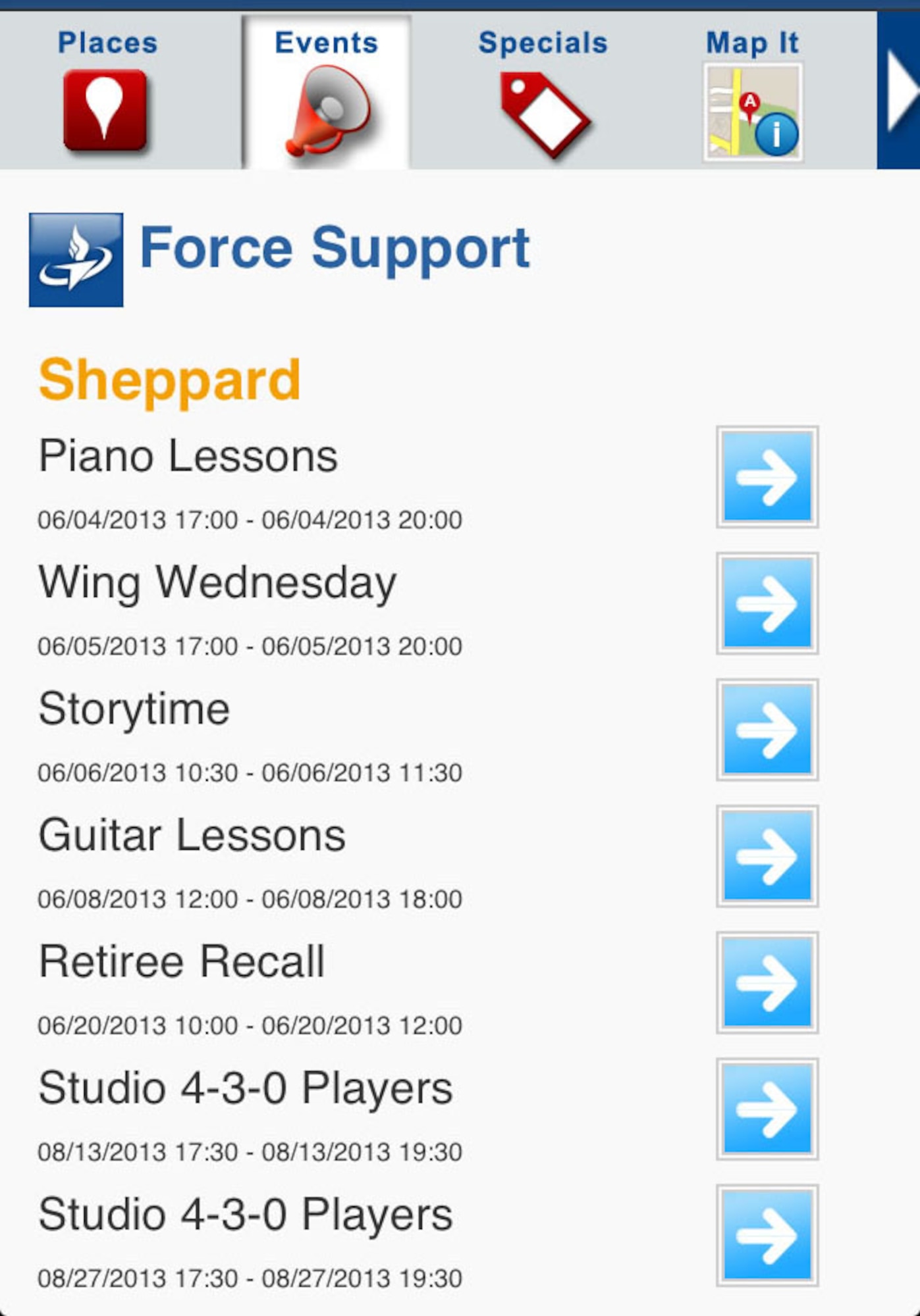 The "MyAirForceLife" app connects Airman to the base and the events it has going on. Developed by the Air Force Personnel Center,the app links eligible patrons to force support squadron-related information at Air Force led installations. (U.S. Air Force photo/Staff Sgt. Mike Meares) 