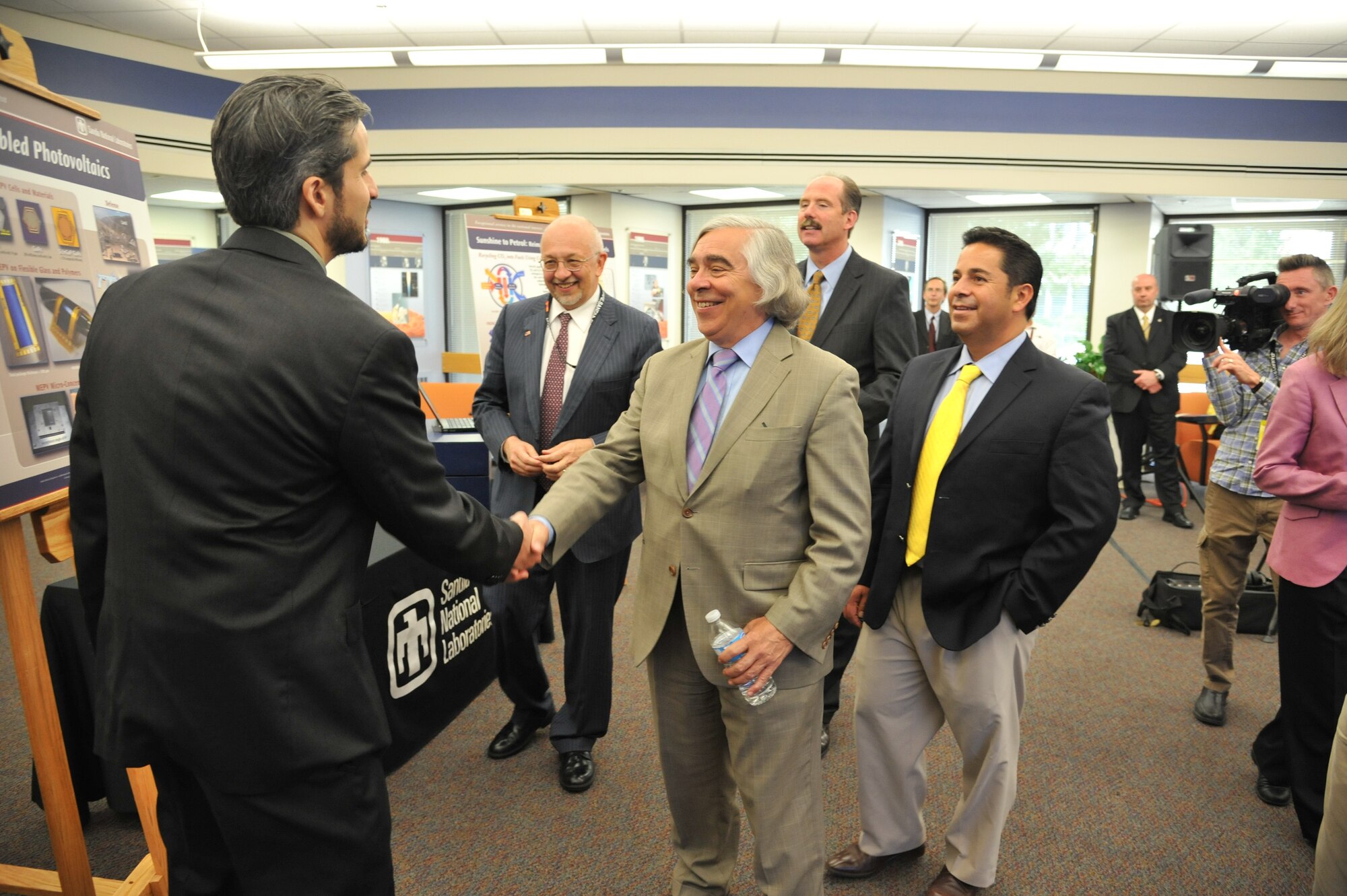 U.S. Secretary of Energy Ernest Moniz visited Kirtland Sept. 3, viewing presentations and addressing employees of Sandia National Laboratories and National Nuclear Security Administration on energy technology. (Photo by Ken Moore)