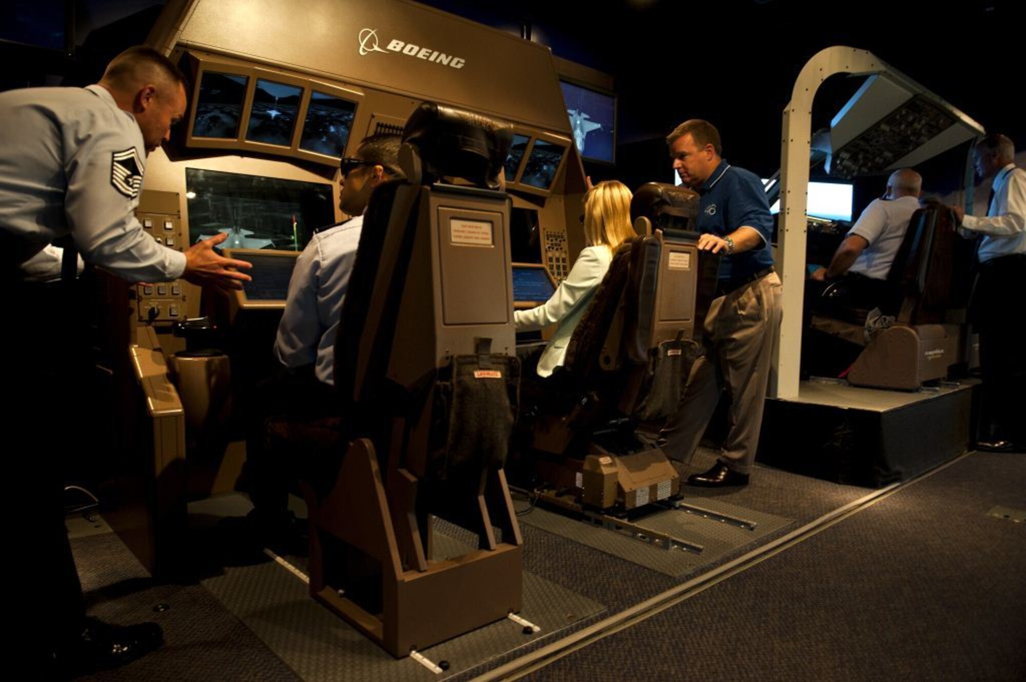 Airmen and civilians got to test out the Air Force's newest refueling tanker, the KC-46, outside the Pentagon during a visit from Boeing's simulator team Sept. 4, 2013..  Visitors got to fly the simulator and operate the refueling boom. (U.S. Air Force photo/Staff Sgt. David Salanitri)