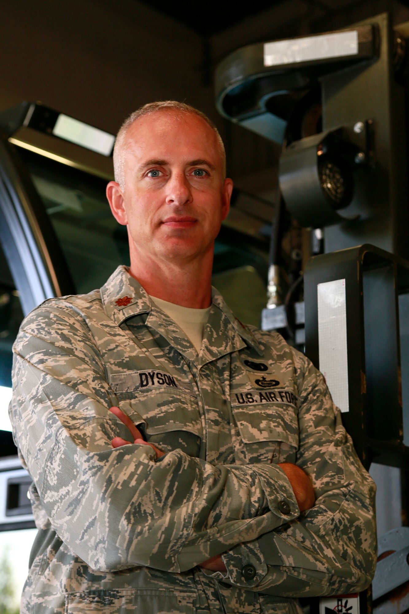 Maj. John Dyson, an operations officer with the 86th Aerial Port Squadron, McChord Field, Wash., deployed to the Transit Center at Manas, Kyrgyzstan, November 2012 to June 2013. During that timeframe, he provided oversight for the movement of more than 220,000 U.S. warfighters, 17,000 short tons of baggage, and just fewer than 3,000 short tons of cargo on 2,700-plus missions. In addition to his normal port duties, he was one of the logistics officers who support the recovery efforts of the KC-135 Stratotanker mishap in May. (U.S. Air Force Reserve photo by Master Sgt. Jake Chappelle)