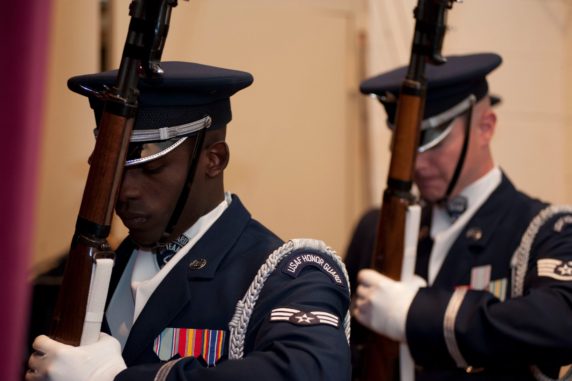 The U.S. Air Force Honor Guard visited Sheppard Air Force Base Sept. 4, to demonstrate their drilling tactics and explain their mission as Airmen.  The U.S. Air Force Honor Guard periodically visits other bases and public venues for demonstrations. (U.S. Air Force photo by Airman 1st Class Jelani Gibson) 