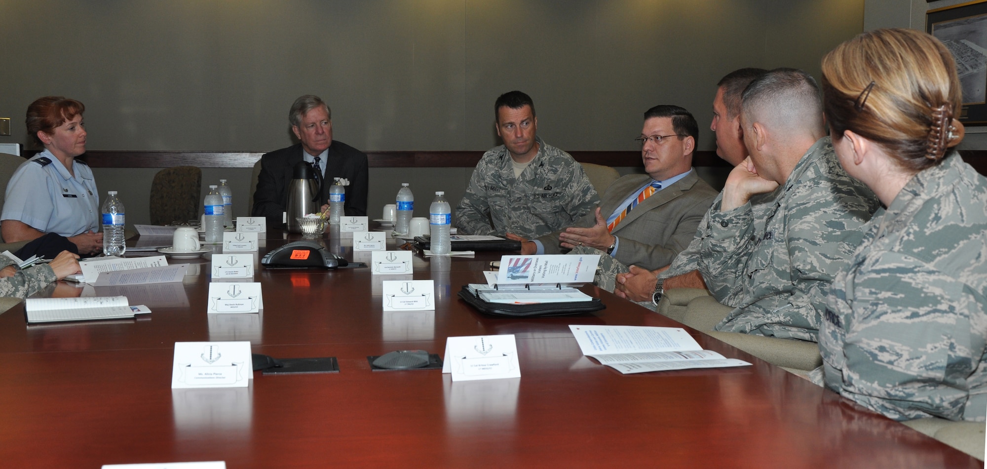 GOODFELLOW AIR FORCE BASE, Texas - Keith Ingram, Texas Director of Elections, talks about the importance of filling out absentee ballots correctly in the Wing Conference Room at the Norma Brown Building Sept. 4. Ingram and John Steen, Texas Secretary of State, visited Goodfellow as part of their “Boots and Ballots” tour. (U.S. Air Force photo/ Airman 1st Class Joshua Edwards)