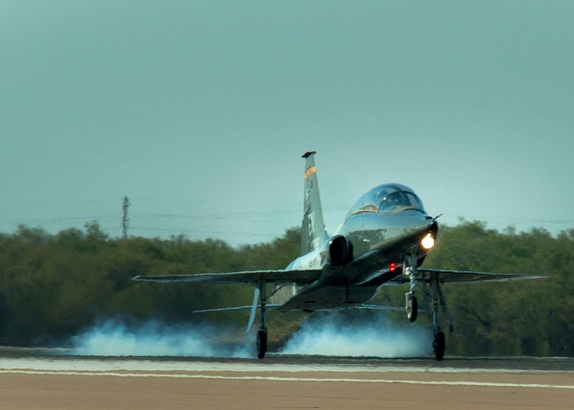 Pilots from the 80th Flying Training Wing's Euro NATO Joint Jet Pilot Training Program, Sheppard Air Force Base, Texas, practice touch and go maneuvers in a T-38 Talon aircraft Sept. 03, 2013. The Talon is a two-seat, twin-engine supersonic jet trainer used to train pilots from the 13 NATO countries. (U.S. Air Force Photo/Danny Webb/Released)