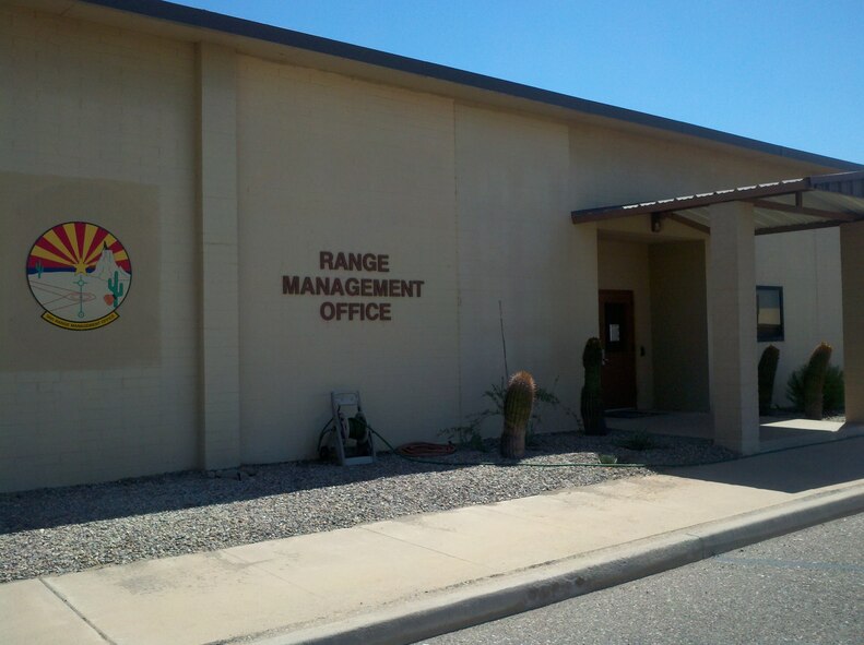 The west entrance to Building 500, home of the Luke Air Force Base 56th Range Management Office.