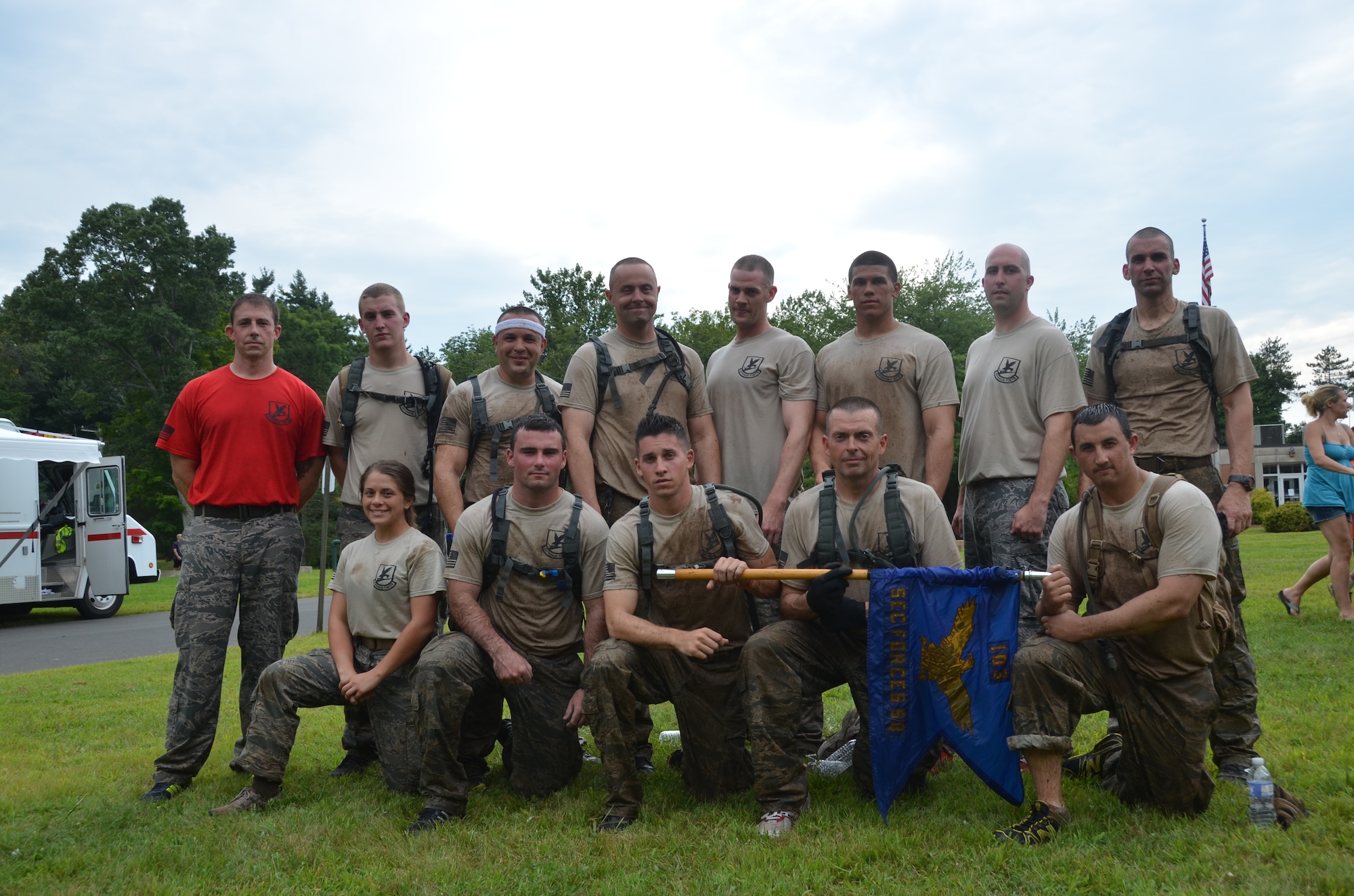 Members of the 103rd Security Forces Squadron emergency services team pose for a group shot at the Connecticut SWAT Challenge Aug. 22, 2013, West Hartford Reservoir, West Hartford, Conn. The Connecticut Air National Guard team grabbed eighth place overall, besting 20 other regional teams. (U.S. Air National Guard Photo by Master Sgt. Erin McNamara)